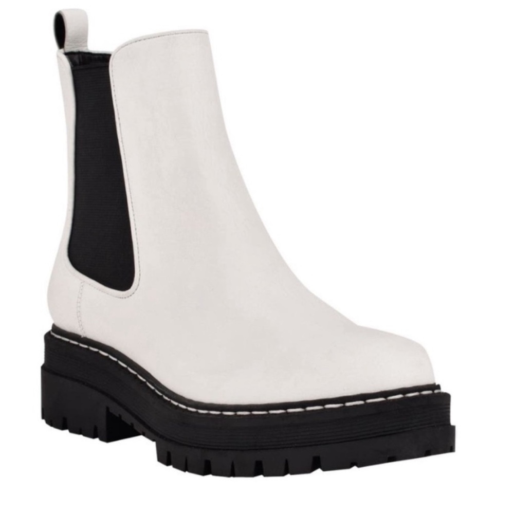 Marc Fisher White Leather Platform Chelsea Boots
